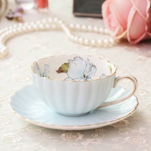 Green And White Golden Rim Royal Bone China Vintage Tea Cups And Saucers Set Cheap For Sale