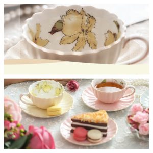 Green And White Golden Rim Royal Bone China Vintage Tea Cups And Saucers Set Cheap For Sale