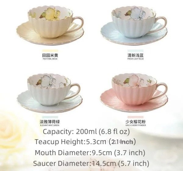 Blue And Pink Pastel Pumpkin-shaped Hand-painted Flowers Bone China Vintage Style Tea Cups And Saucers Blue And Pink Pastel Pumpkin-shaped Hand-painted Flowers Bone China Vintage Style Tea Cups And Saucers