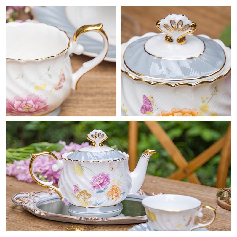 Blue Floral And Royal Elegance In Vintage And Bone China Porcelain Tea And Coffee Set For Adults Blue Floral And Royal Elegance In Vintage And Bone China Porcelain Tea And Coffee Set For Adults