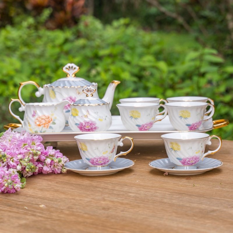 Blue Floral And Royal Elegance In Vintage And Bone China Porcelain Tea And Coffee Set For Adults Blue Floral And Royal Elegance In Vintage And Bone China Porcelain Tea And Coffee Set For Adults
