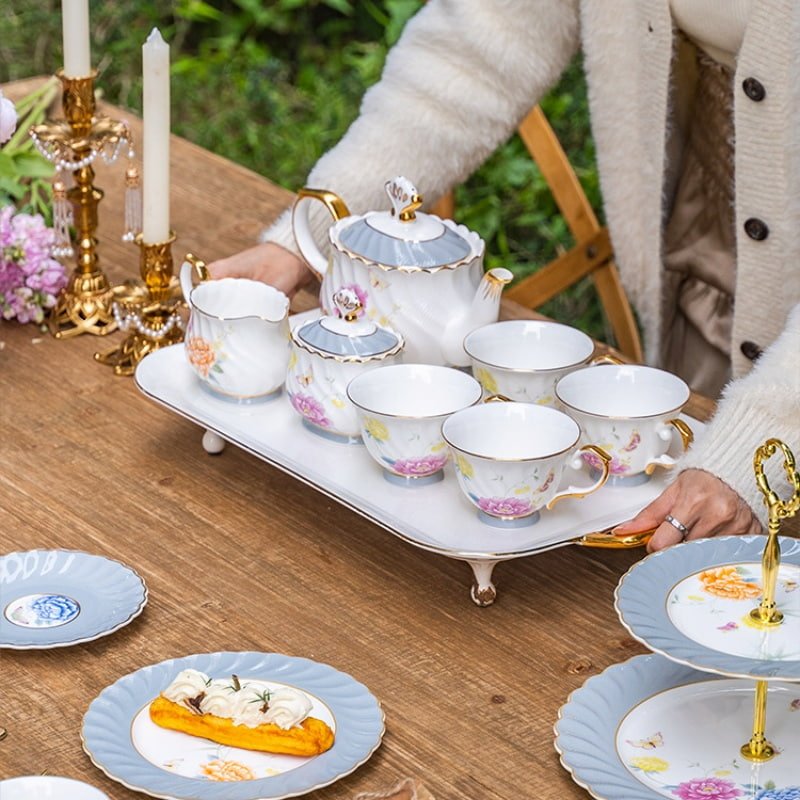 Blue Floral And Royal Elegance In Vintage And Bone China Porcelain Tea And Coffee Set For Adults Blue Floral And Royal Elegance In Vintage And Bone China Porcelain Tea And Coffee Set For Adults