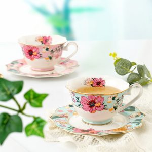 Green And White Golden Rim Royal Bone China Vintage Tea Cups And Saucers Set Cheap For Sale