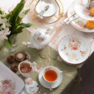 Green And White Golden Rim Royal Bone China Vintage Tea Cups And Saucers Set Cheap For Sale