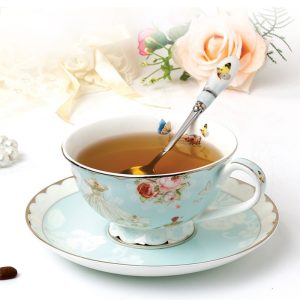 Green And White Golden Rim Royal Bone China Vintage Tea Cups And Saucers Set Cheap For Sale