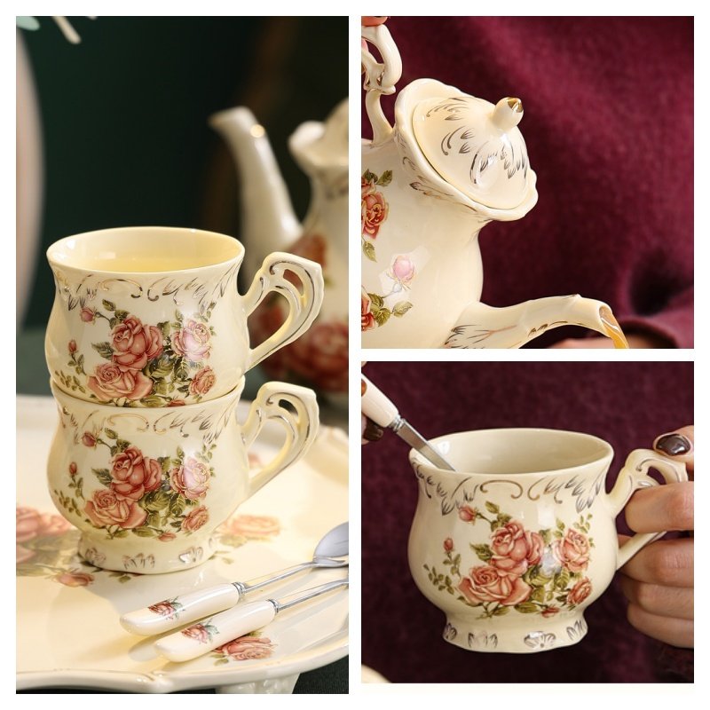 Pink Rose Garden English Vintage And Fine Bone China Porcelain Tea And Plate Set For Sale Pink Rose Garden English Vintage And Fine Bone China Porcelain Tea And Plate Set For Sale