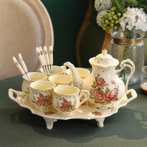 Pink Rose Garden English Vintage And Fine Bone China Porcelain Tea And Plate Set For Sale