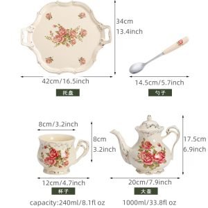 Pink Rose Garden English Vintage And Fine Bone China Porcelain Tea And Plate Set For Sale