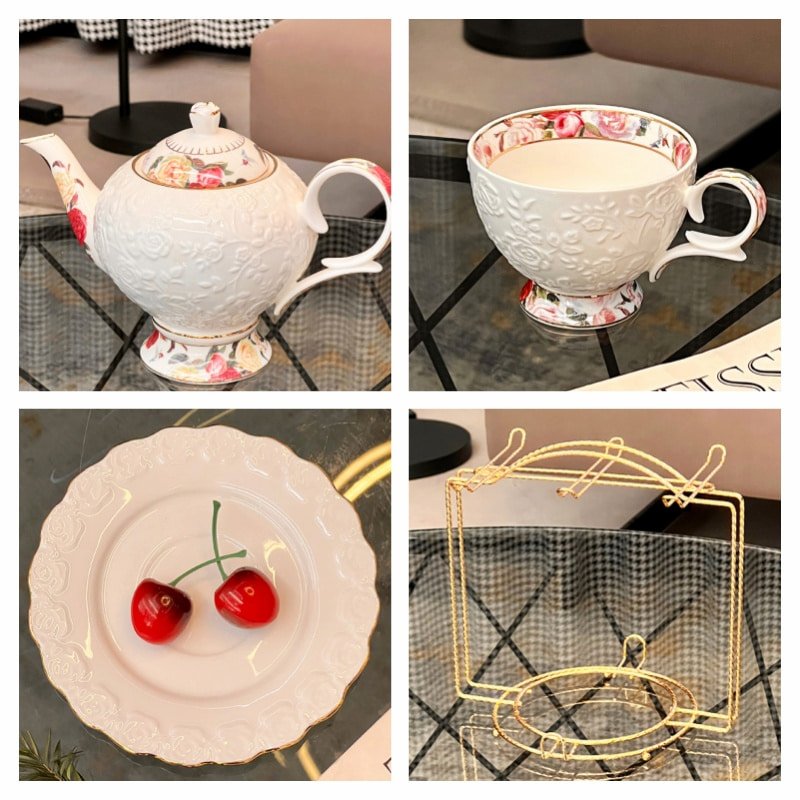 Pink Rose Garden English Vintage And Fine Bone China Porcelain Tea And Plate Set For Sale Pink Rose Garden English Vintage And Fine Bone China Porcelain Tea And Plate Set For Sale