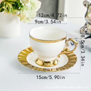 Simple Royal And Elegant Golden Rim Fine Bone China Vintage Tea Cup Set With Saucers