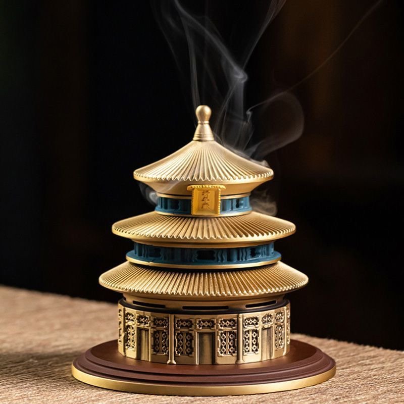 Temple of Heaven Shaped Chinese Antique Brass Incense Burner Temple of Heaven Shaped Chinese Antique Brass Incense Burner