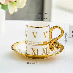 Simple Royal And Elegant Golden Rim Fine Bone China Vintage Tea Cup Set With Saucers