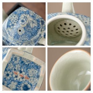 6.8 Fl Oz/200 Ml Traditional Antique White And Blue Porcelain Chinese Square Teapot Set