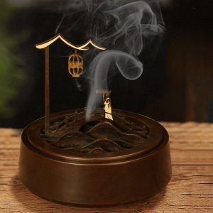 Traditional Hand Carved Mountain and Bridge Chinese Antique Brass Incense Burner