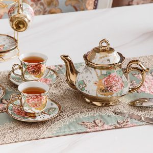 English Countryside Red And Blue Rose Bone China Coffee And Tea Sets For Adults Vintage