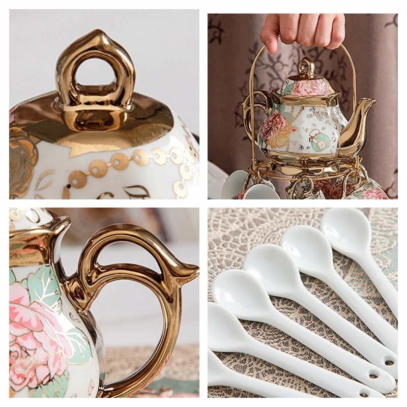 English Countryside Red And Blue Rose Bone China Coffee And Tea Sets For Adults Vintage English Countryside Red And Blue Rose Bone China Coffee And Tea Sets For Adults Vintage
