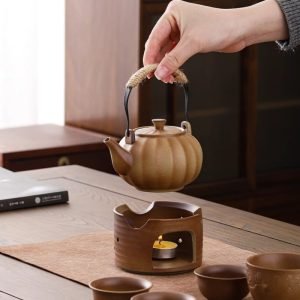 10.1 Fl Oz Pumpkin-shaped Porcelain Teapot And Candle Ceramic Warmer