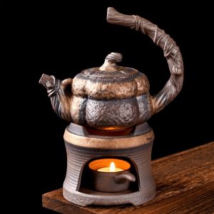 6.8 Fl Oz Antique Teal Ceramic Teapot With Candle Warmer