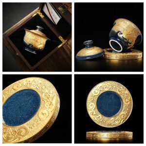 6.08fl Oz/180ml Best Starry Night Gilded Pure Golden Glaze Ceramic Gaiwan Tea Cup