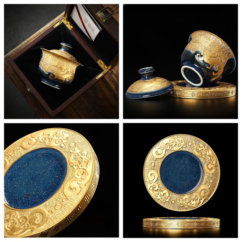 6.08fl Oz/180ml Best Starry Night Gilded Pure Golden Glaze Ceramic Gaiwan Tea Cup 6.08fl Oz/180ml Best Starry Night Gilded Pure Golden Glaze Ceramic Gaiwan Tea Cup