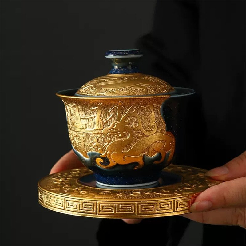 6.08fl Oz/180ml Best Starry Night Gilded Pure Golden Glaze Ceramic Gaiwan Tea Cup 6.08fl Oz/180ml Best Starry Night Gilded Pure Golden Glaze Ceramic Gaiwan Tea Cup