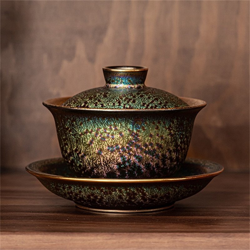 7.43fl Oz/220ml Best Gilded Pure Golden Colorful Glaze Ceramic Gaiwan Tea Pot 7.43fl Oz/220ml Best Gilded Pure Golden Colorful Glaze Ceramic Gaiwan Tea Pot