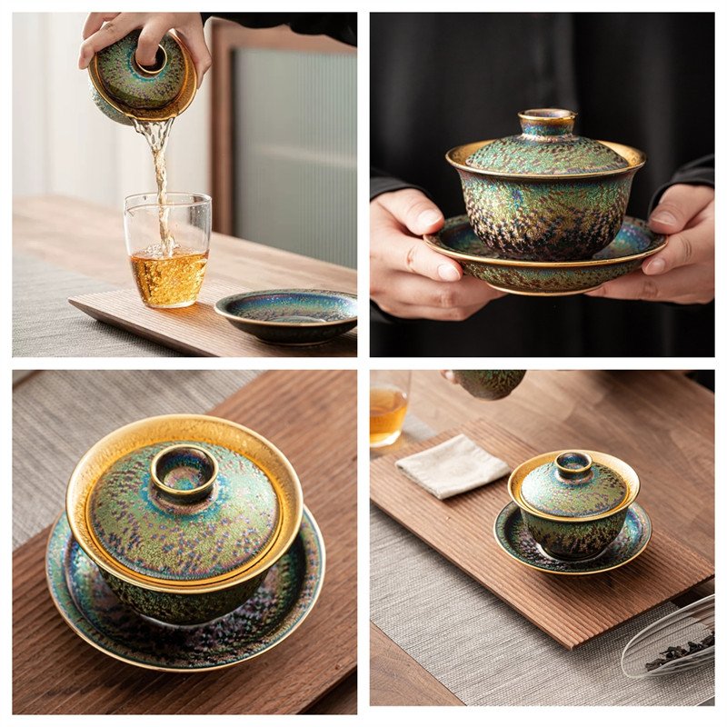 7.43fl Oz/220ml Best Gilded Pure Golden Colorful Glaze Ceramic Gaiwan Tea Pot 7.43fl Oz/220ml Best Gilded Pure Golden Colorful Glaze Ceramic Gaiwan Tea Pot