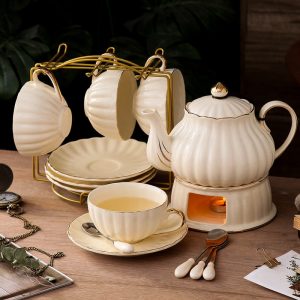 English Countryside Red And Blue Rose Bone China Coffee And Tea Sets For Adults Vintage