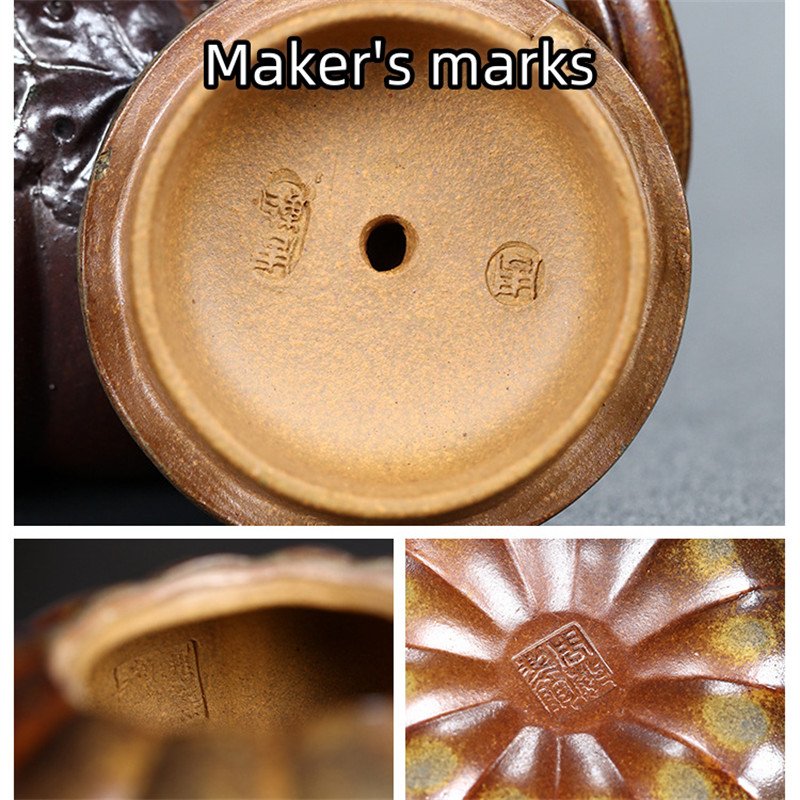9.8 Oz Brown Glaze Golden Clay Pumpkin Shape Handmade Yixing Zisha Chinese Teapot 9.8 Oz Brown Glaze Golden Clay Pumpkin Shape Handmade Yixing Zisha Chinese Teapot