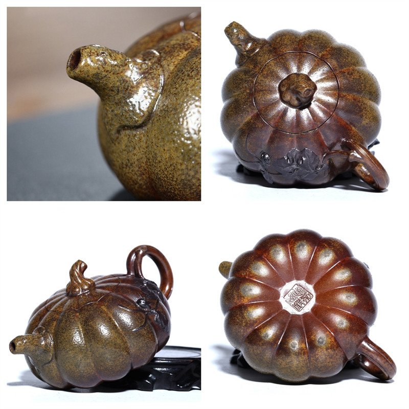9.8 Oz Brown Glaze Golden Clay Pumpkin Shape Handmade Yixing Zisha Chinese Teapot 9.8 Oz Brown Glaze Golden Clay Pumpkin Shape Handmade Yixing Zisha Chinese Teapot