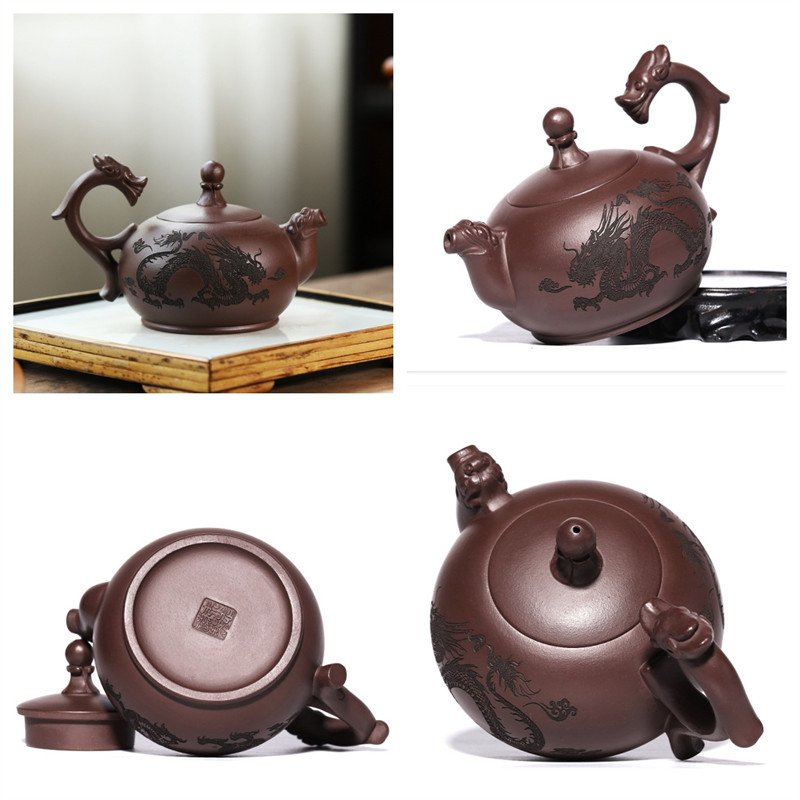 10.1 Oz Authentic Handmade Vintage Chinese Zisha Yixing Clay Teapot With Dragon Handle 10.1 Oz Authentic Handmade Vintage Chinese Zisha Yixing Clay Teapot With Dragon Handle