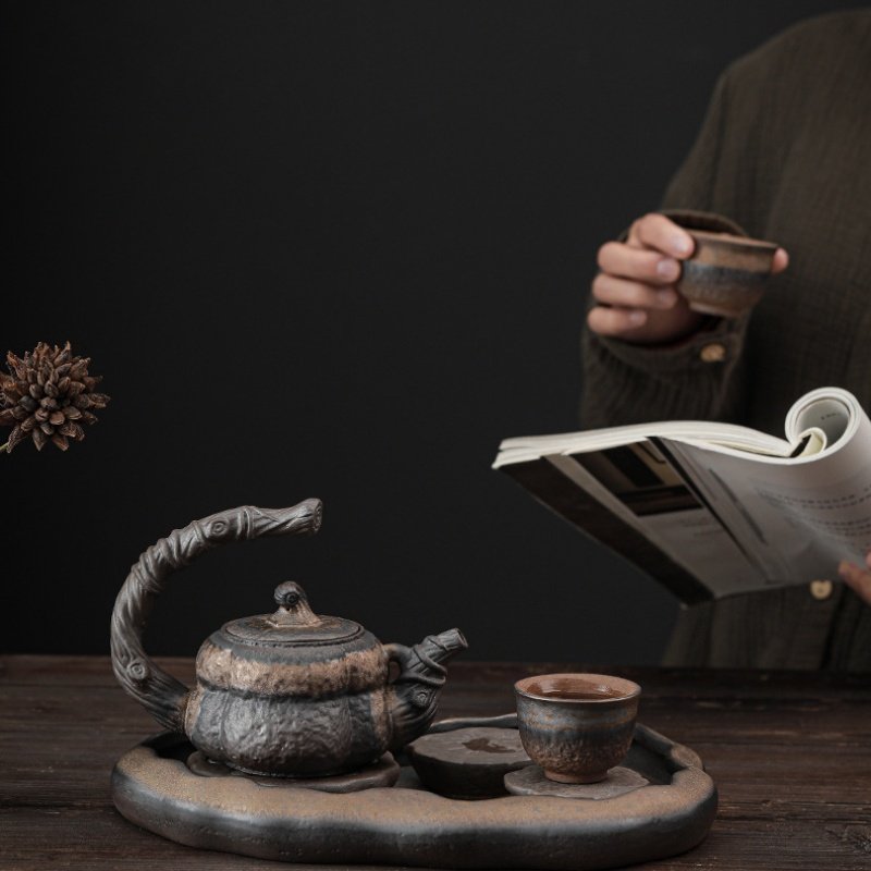 Chinese Gilt Lotus Pond Ceramic Afternoon Tea Ceremony Serving Tray Chinese Gilt Lotus Pond Ceramic Afternoon Tea Ceremony Serving Tray