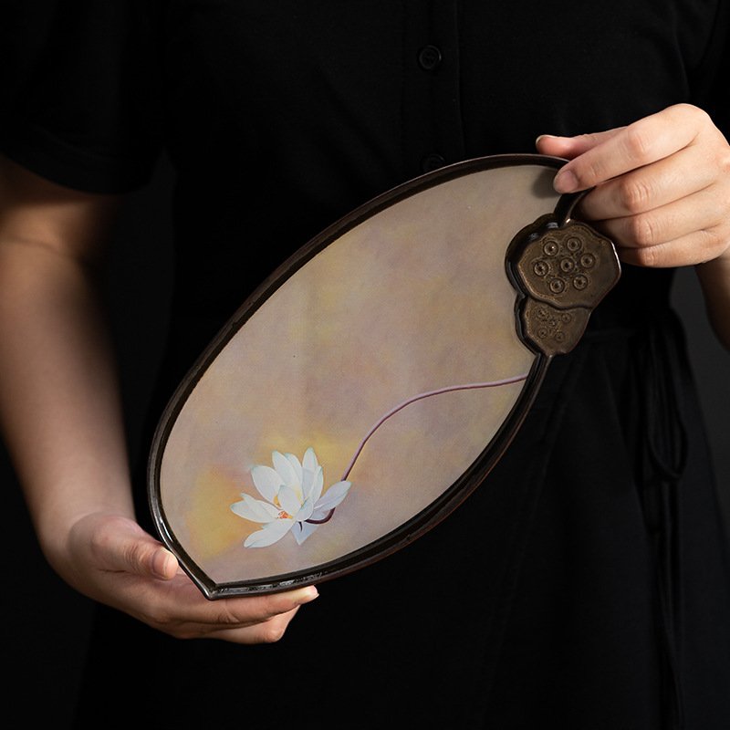 Rough Pottery Ceramic Green Lotus Tea Serving Tray Rough Pottery Ceramic Green Lotus Tea Serving Tray