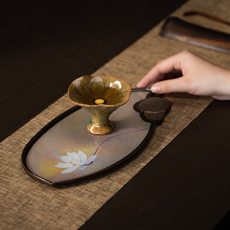 Rough Pottery Ceramic Green Lotus Tea Serving Tray Rough Pottery Ceramic Green Lotus Tea Serving Tray