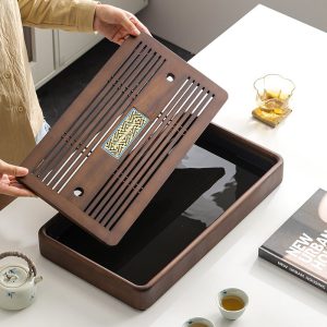 Walnut Wooden Chinese Gongfu Tea Set Serving Tray With Water Storage Box