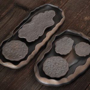 Chinese Gilt Lotus Pond Ceramic Afternoon Tea Ceremony Serving Tray