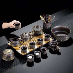 Colorful Flowers Entangled Branches Chinese Yixing Purple Clay Zisha Tea Set