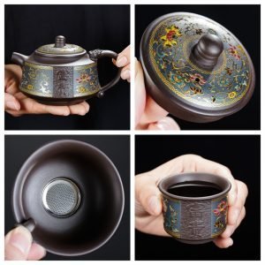 Colorful Flowers Entangled Branches Chinese Yixing Purple Clay Zisha Tea Set