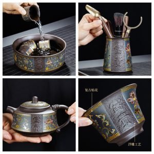 Colorful Flowers Entangled Branches Chinese Yixing Purple Clay Zisha Tea Set