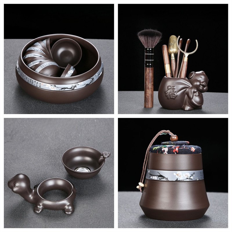 Winter Plum Blossom Theme Yixing Purple Clay Chinese Zisha Tea Set Winter Plum Blossom Theme Yixing Purple Clay Chinese Zisha Tea Set