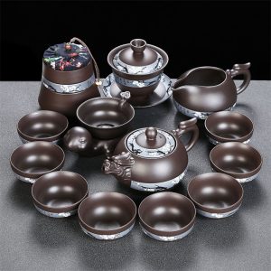 Winter Plum Blossom Theme Yixing Purple Clay Chinese Zisha Tea Set