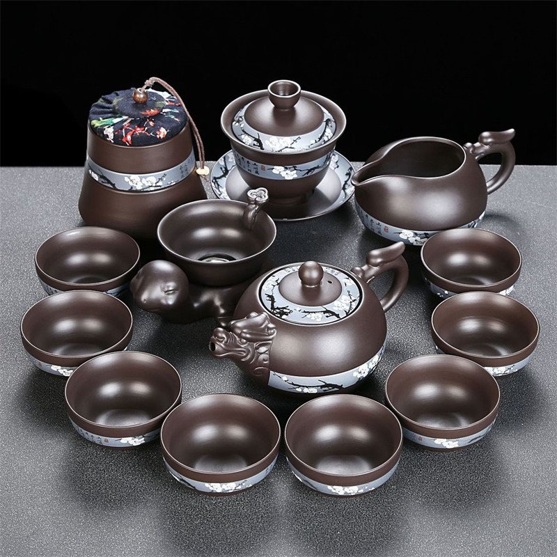 Winter Plum Blossom Theme Yixing Purple Clay Chinese Zisha Tea Set Winter Plum Blossom Theme Yixing Purple Clay Chinese Zisha Tea Set