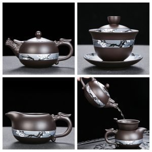Winter Plum Blossom Theme Yixing Purple Clay Chinese Zisha Tea Set
