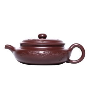 7.4 Oz Best Flat Antique Authentic Handmade Chinese Yixing Pottery Purple Clay Teapot