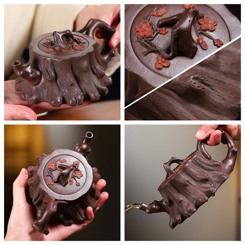 8.1 Oz Rare Old Fashion Tree Stump Real Chinese Yixing Zisha Clay Teapot With Marks 8.1 Oz Rare Old Fashion Tree Stump Real Chinese Yixing Zisha Clay Teapot With Marks