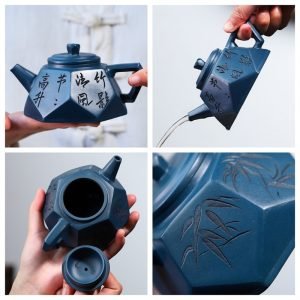 8.8 Oz Diamond Shape Authentic Blue Chinese Yixing Pottery Zisha Clay Teapot With Marks