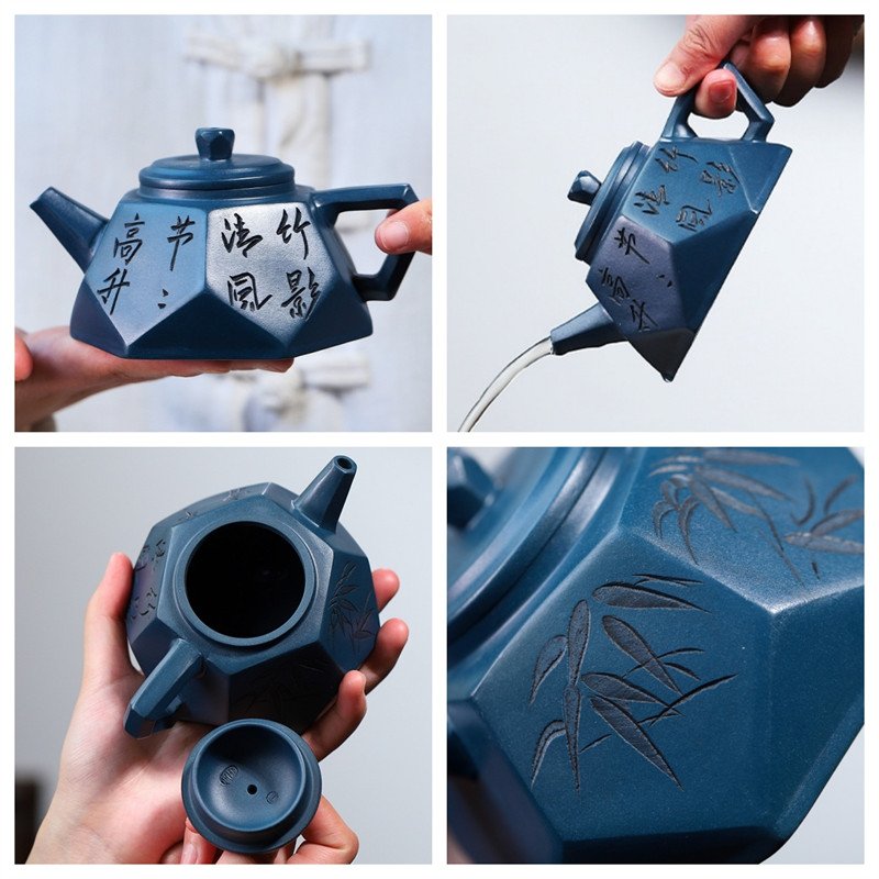 8.8 Oz Diamond Shape Authentic Blue Chinese Yixing Pottery Zisha Clay Teapot With Marks 8.8 Oz Diamond Shape Authentic Blue Chinese Yixing Pottery Zisha Clay Teapot With Marks