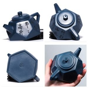 8.8 Oz Diamond Shape Authentic Blue Chinese Yixing Pottery Zisha Clay Teapot With Marks