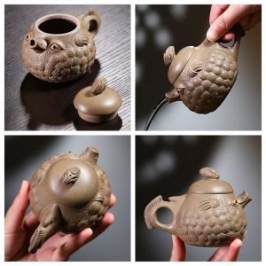 6.8 Oz Fish Shape Dragon Egg Chinese Yixing Purple Clay Teapot With Artist's Certificate