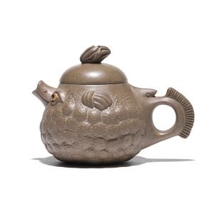 6.8 Oz Fish Shape Dragon Egg Chinese Yixing Purple Clay Teapot With Artist's Certificate